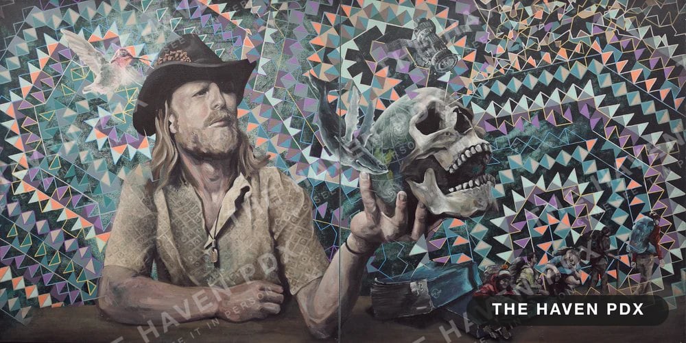 Portrait with Skull on a Geometric Ground